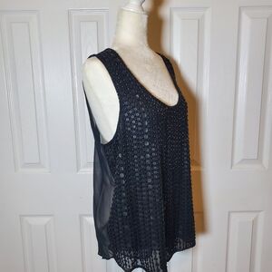 Alberto Makali Beaded Scoop Neck Semi Sheer Dress Top Womens